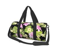 Fiori rosa tropicali e palme della giungla, Borsone da viaggio di grande capacità Borsa rotonda Borsa da viaggio sportiva Borsa da viaggio Borsa da fitness