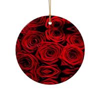 Fiori rossi di stampa del fiore di Natale regali di collega per gli amici famiglia circolare ceramica natale appeso ornamenti per la decorazione dell'albero