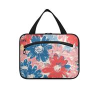 Fiori rossi e blu appesi borse da viaggio per gli uomini con gancio, Designer pieghevole Snack Bag per le donne Viaggio WC bolso de Mano para Hombre, Fiori rossi e blu, M, casual
