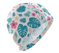 Fiori rossi tropicali foglie di palma stelle marine turchese brillante tappi da bagno per gli uomini Capelli corti impermeabili cuffie da nuoto per le donne nuoto Protezione dei capelli e riduzione