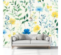 Fiori Selvatici Disegnati A Mano D'Epoca Foglie Carta da Parati In Tessuti non Tessuti 200 x 140 cm Murali, Bianco Fotomurale Murale, Soggiorno Camera da Letto Cameretta Dei Bambini Decorazione