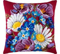 Fiori selvatici. Needlepoint Kit, Punto Croce da Ricamare, Kit Mezzo Punto Ricamo, Cuscino per Copriletto, 45 x 45 cm, Tela Stampata per Tappezzeria, Qualità Europea