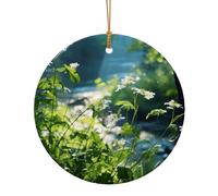 Fiori selvatici uccelli foglie rami 2 stampa rotonda piatta ornamenti da appendere per Natale inverno Capodanno feste decorazioni da appendere