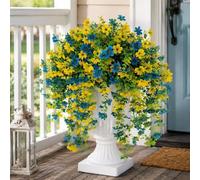 Fiori sospesi artificiali per esterni, 4 pezzi di decorazioni di piante finte, fiore di seta finta resistente ai raggi UV con foglie di eucalipto per fioriera esterna cortile portico patio balcone