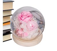 Fiori sotto cupola in vetro - Disposizione di rose conservate con luce a LED, espositore di fiori eterni, regalo decorativo elegante, romantico ornamento floreale | centrotavola per la casa, la