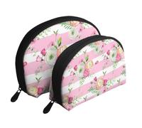 Fiori Strisce Rosa, Borsa per trucco a conchiglia Portamonete da donna Borsa da toilette piccola Borsa per cosmetici 2 pezzi