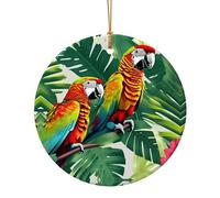 Fiori tropicali Foglia Pappagallo Stampa Regali di Natale Collaboratore Per Amici Famiglia Circolare Ceramica Natale Appeso Ornamenti Per