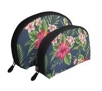 Fiori tropicali Frangipani Hibiscus Natura, Borsa per trucco a conchiglia Portamonete da donna Borsa da toilette piccola Borsa per cosmetici 2 pezzi