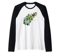 Fiori Tropicali Plumeria Verde Luppolo Ciliegie caffè Maglia con Maniche Raglan