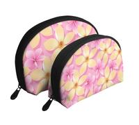 Fiori tropicali rosa e arancioni, Borsa per trucco a conchiglia Portamonete da donna Borsa da toilette piccola Borsa per cosmetici 2 pezzi