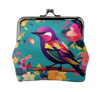 Fiori variopinti Uccello Stampato Microfibra PU Leather Wallet Kiss Lock Mini Pouch per Rossetto Key Change Organizzazione