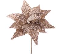 Fiori Velluto Glitterato per Centrotavola,6 Pezzi 11 Pollici Stelle di Natale Lussuose con Perline, Addobbi Albero Natalizio, Matrimonio, Feste, Decorazione d'Interni(Brown)