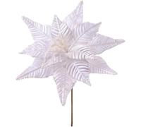 Fiori Velluto Glitterato per Centrotavola,6 Pezzi 11 Pollici Stelle di Natale Lussuose con Perline, Addobbi Albero Natalizio, Matrimonio, Feste, Decorazione d'Interni(White)