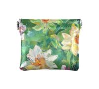 Fiori Verde Pittura A Olio PU Pelle Piccola Moneta Unico Chiusura Portafoglio Porta Carta per Uomo Donna Viaggio, Fiori Pittura A Olio Verde, 4.33"(L) x 3.74"(W) x 0.39"(H), classico