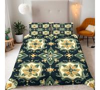Fiori Verde Scuro, ArancioniGialli Copripiumino Una PiazzaMezza 200x200 (2 Federa 50x80) Stile Artistico Naturale Set Copripiumino 3D Microfibra Ultra Angoli FissiCerniera Morbido LeggeroFacile