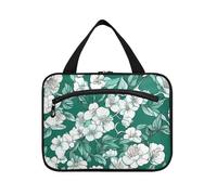 Fiori vintage verdi e bianchi appesi borse da viaggio cosmetiche per le donne con gancio, borse essenziali di design per articoli da toeletta per gli elementi essenziali per le donne palestra estuches