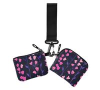 Fiori viola Arte minimalista Donne Cambiamento Portafoglio Custodie per Carte Sottile Portatile Portafoglio da Polso Portachiavi con Portachiavi per Le Donne 2 Pz