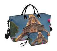 Fiori viola Romantico Torre Eiffel Decorativo Weekend Bag Palestra Carry on Borse da viaggio con Borsa da toilette per Viaggio 2 Pz Set bolsas para