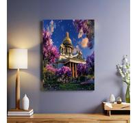 Fiori Viola Stampe su Tela Moderne 70 x 50 cm Architettura urbana Artistica da Parete Poster Decorazione Murale con Cornice Camera da Letto Soggiorno Cucina Bagno Hotel