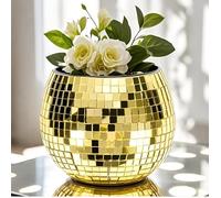 Fioriera a sfera da discoteca, vaso a sfera da discoteca, vaso da fiori a sfera da discoteca, portacandele a sfera in vetro mosaico dorato, decorazione da discoteca, regalo per nonna, matrimoni, feste