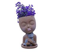 Fioriera a testa in resina, divertente vaso da fiori con foro di drenaggio, vaso per cactus con volti , vaso artistico, vaso da fiori con viso ragazza per piante da interno ed esterno