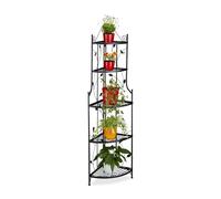 relaxdays Fioriera ad Angolo Gothic, Metallo, 5 Mensole, Pieghevole, Resistente alle Intemperie, HLP160x36x36 cm, Nero