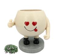 Fioriera con bel viso, vaso con volto sorridente, vaso in resina unico con pollice verso l'alto, adorabile vaso per s con foro di drenaggio per la decorazione della casa