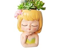 Fioriera Con Faccia Di Ragazza - 2,76x2,76x4,33 Pollici Vasi Per Piante Grasse Con Testa Di Fata Per Bambina, Testa In Resina Per Cactus Succulenti Con Fori Di Drenaggio, Contenitore Per Cactus Per Gi