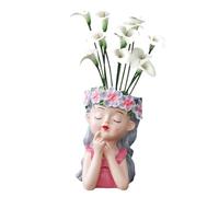 Fioriera con faccia di testa, vaso da fiori con testa | vaso da bambina con pensiero artistico e fantasioso con statua del viso divertente, vaso da testa in resina m