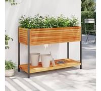 Fioriera con Ripiano 110x45x80 cm in Legno Acacia e Acciaio - Fioriera da Giardino Moderna con Mensola, Pianta Decorativa per Balcone, Patio, Soggiorno - Struttura Resistente e Durevole