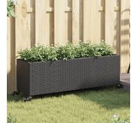 Fioriera con Ruote e 3 Vasi Nera 107x32x38 cm in Polyrattan