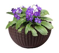 Fioriera da appendere a mezza luna, vaso per piante da appendere alla parete, cesto per fiori semicircolare, stile vintage, senza punzonatura, in rattan, supporto per piante irrigante per patio,