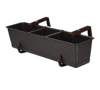 Fioriera da balcone 69 cm x 17 cm | Vaso da fiori resistente agli agenti atmosferici con sottovaso e supporto | Fioriera in effetto rattan per la piantagione elegante di terrazzo e balcone | Umbra