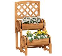 Fioriera Da Esterno A Mezza Botte In Legno D'abete Con Design Verticale Rialzato, 45x45x80 cm