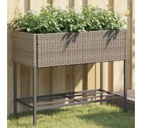 vidaXL Fioriera da Giardino con Ripiano Grigia in Polyrattan, fioriera, fioriera da Esterno, fioriera a trogolo, fioriera in Legno, fioriera da Patio