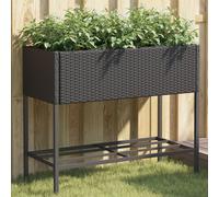 vidaXL Fioriera da Giardino con Ripiano Nera in Polyrattan, fioriera, fioriera da Esterno, fioriera a trogolo, fioriera in Legno, fioriera da Patio
