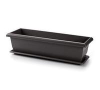 Fioriera eva in plastica con piatto adamo 26 litri, 60 cm - PLFT - Colore Grigio. Vaso per piante e fiori rettangolare in plastica con fori di drenaggio