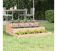 Fioriera in Legno Massello di Pino 78x78x27 cm per Giardino, Design a Scala con 3 Livelli, Vaso Fioriera Rustico Piante e Fiori, Struttura Robusta Stabile, Ideale per Orto e Decorazione Esterna