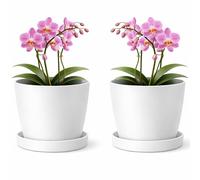 Fioriera in plastica opaca PECZEKO, vaso decorativo per tutte le dimensioni, confezione da 2 con sottovaso, vaso per erbe, bianco neve, ø 20 cm