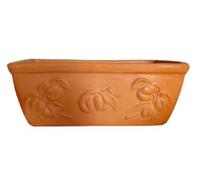 Fioriera in Terracotta con Pesche in Rilievo Made in Italy - Vaso in Cotto per Interno ed Esterno, Lunghezza 42 cm, Altezza 17 cm, Profondità 19 cm