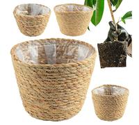 Fioriera intrecciata interno, cesto di stoccaggio della patta naturale da giardino da 4 pezzi, contenitore di fiori con rivestimento leggero per patio camera da letto tavolo da balcone da giardino da