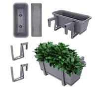 KADAX Fioriera con sottovaso in set, con o senza supporti per fioriera, vaso da balcone in plastica, vaso da fiori, fioriera per ringhiera, vaso (Antracite, 40 cm + supporti)