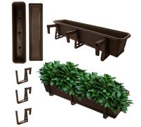 KADAX Fioriera con sottovaso in set, con o senza supporti per fioriera, vaso da balcone in plastica, vaso da giardino, fioriera per ringhiera, vaso (Moka, 80 cm + supporti)