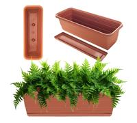 KADAX Fioriera con sottovaso in set, con o senza supporto per fioriera, vaso da balcone, in plastica, fioriera per ringhiere, vaso per fiori (rosso mattone, 80 cm), K9997