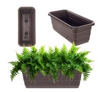 KADAX Fioriera con sottovaso in set, con o senza supporto per fioriera, vaso da balcone, in plastica, fioriera per ringhiere, vaso per fiori (moka, 40 cm + supporti), K10029