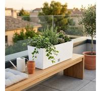Fioriera per fiori, grande vaso per esterni/interni, in plastica effetto rattan, per terrazza, giardino o soggiorno, resistente ai raggi UV, 18,6 x 51,4 x 19,2 cm, colore bianco