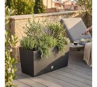 Fioriera per fiori, grande vaso per esterni/interni, in plastica effetto rattan, per terrazza, giardino o soggiorno, resistente ai raggi UV, 32 x 80 x 33 cm, colore antracite