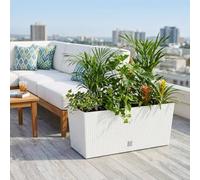 Fioriera per fiori, grande vaso per esterni/interni, in plastica effetto rattan, per terrazza, giardino o soggiorno, resistente ai raggi UV, 32 x 80 x 33 cm, colore bianco