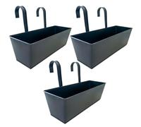 Fioriera per ringhiere a ponte, 3 fioriere in metallo con ganci staccabili, fioriera rettangolare da balcone per uso interno ed esterno, vaso da giardino per patio, recinto, portico