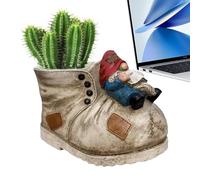 Fioriera per scarpe da cowboy, fioriera per stivali da cowboy, fioriera per fiori con scarpe da cowboy, contenitore per fiori con statuetta di gnomo con foro di drenaggio, contenitore per piantine